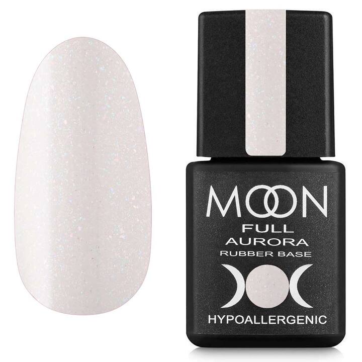 MOON FULL. Rubber Base, Aurora #2002, 8 ml. Base in gomma colorata con shimmer fine, nude #1