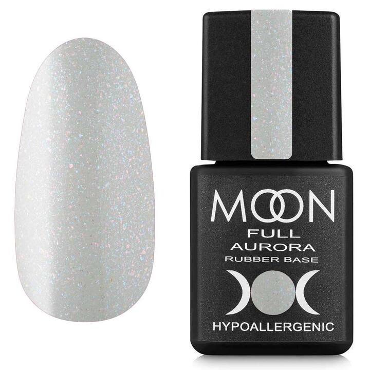 MOON FULL. Rubber Base, Aurora #2004, 8 ml. Base colorata in gomma con piccolo shimmer, grigio chiaro #1