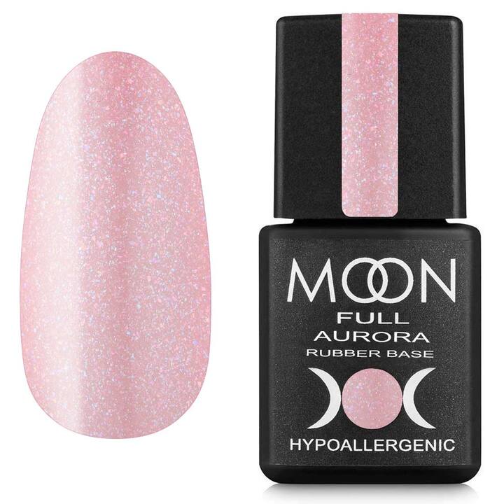 MOON FULL. Rubber Base, Aurora #2005, 8 ml. Kolorowa baza kauczukowa z drobnym shimmerem, różowa #1