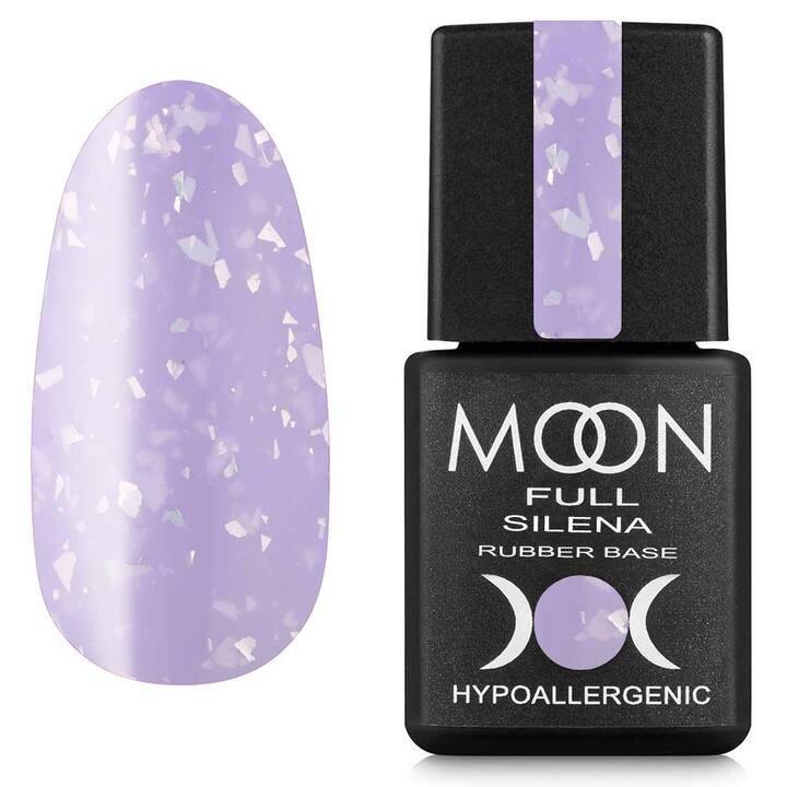 MOON FULL. Rubber Base, Silena #2030, 8 ml. Gummifarbige Basis mit silberner Folie, lila #1