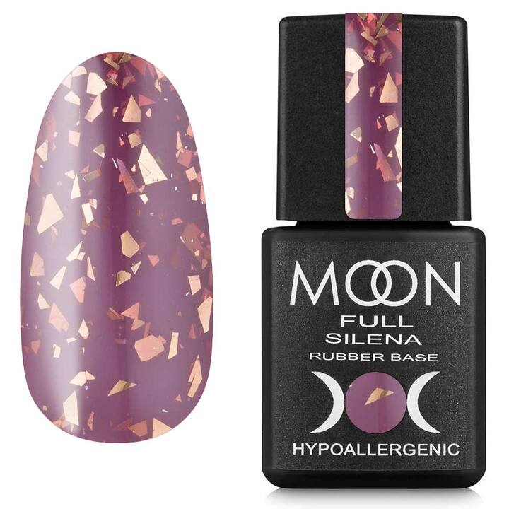 MOON FULL. Rubber Base, Silena #2036, 8 ml. Kauczukowa kolorowa baza ze złotą folią, jasnopurpurowa #1