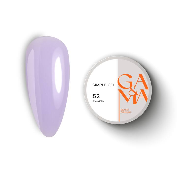 GA&MA. Simple builder gel, #52 Awaken, 15 ml,  гель без опилу, лавандовий #1