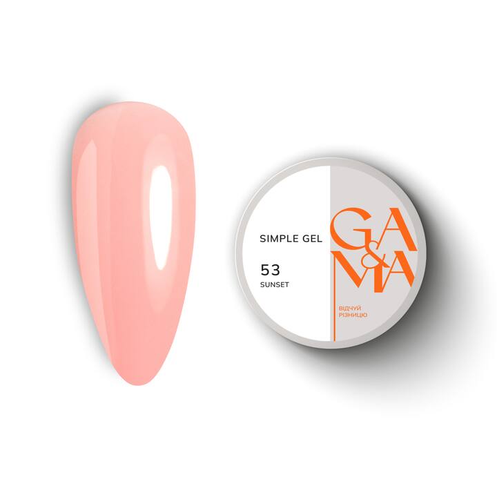 GA&MA. Simple builder gel, #53 Sunset, 15 ml,  гель без опилу, персиковий #1