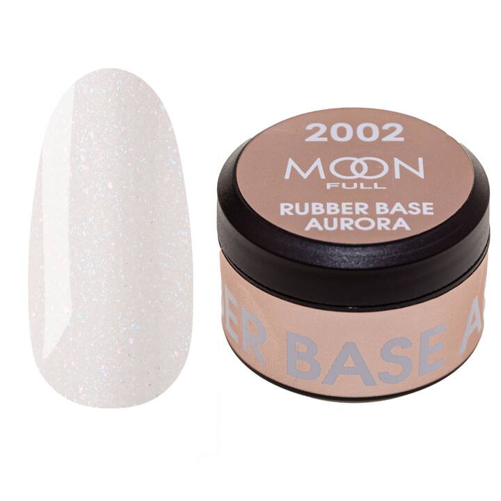 MOON FULL. Rubber Base, Aurora #2002, 15 ml. Kauczukowa kolorowa baza z drobnym shimmerem, nude #1