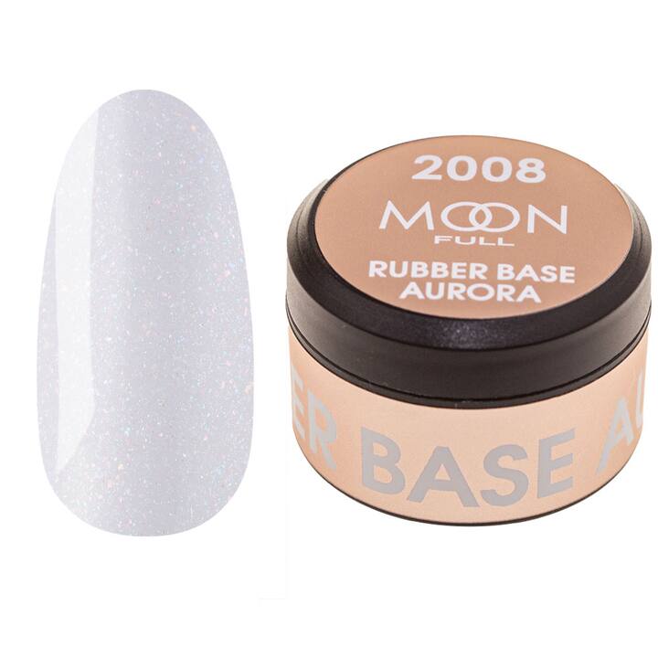 MOON FULL. Rubber Base, Aurora #2008, 15 ml. Gumowa kolorowa baza z drobnym shimmerem, jasnoliliowa #1