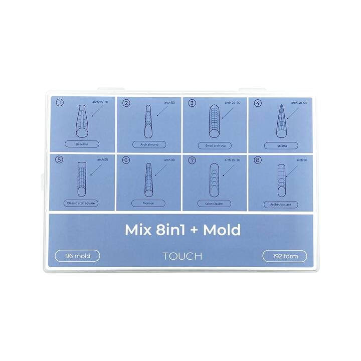 TOUCH. Top Nail Forms, MIX 8-in-1 + Molds, 192 pcs. Forme superiori + stampi #1