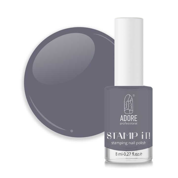 ADORE. Stamping nail polish, №19, Graphite, 8 ml. Лак для стемпінгу, сірий #1