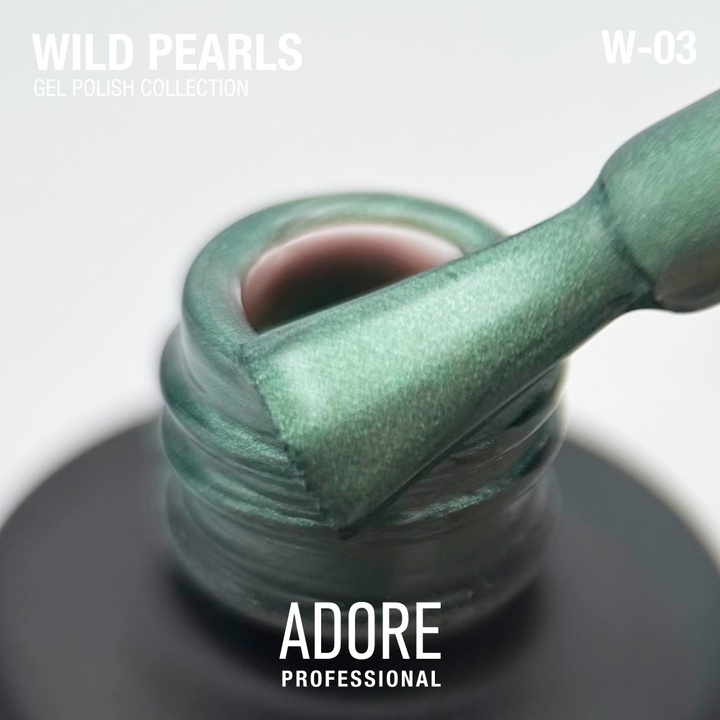 ADORE. Wild Pearls Gel Polish, #W-03, Green pearl, 8 ml. Перламутровий гель-лак, м'ятно-зелений #2