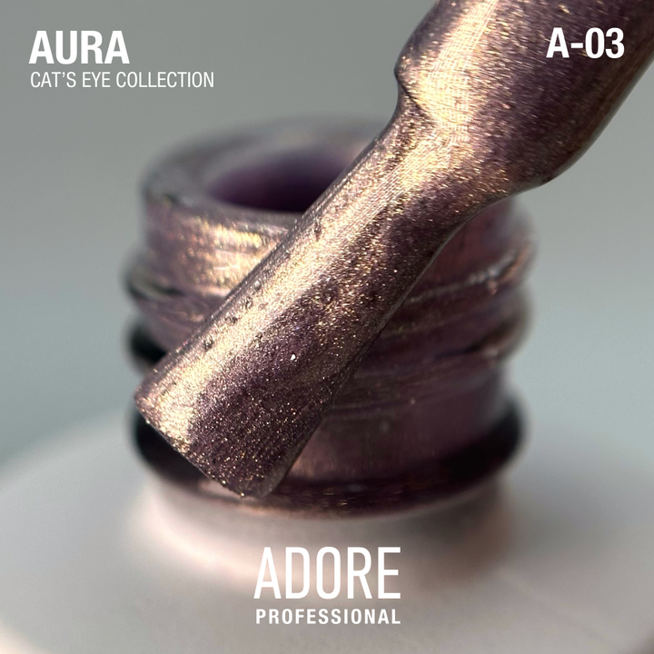 ADORE. Cat's Eye Gel Polish, #A-03, Fleur, 8 ml. Gel-Polish Glas-Katzenauge-Chamäleon, gold-lila #2