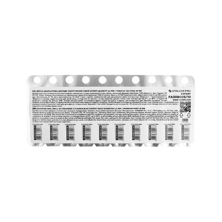 STALEKS. Diamantfrees "CILINDER AFGEROND", blauw, Ø 2.5 mm — STALEKS, NAILSMADE