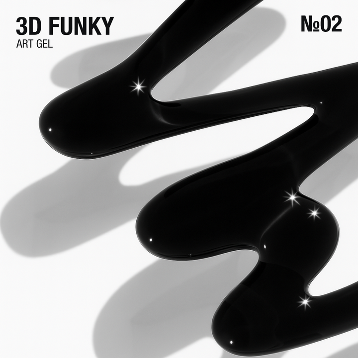 ADORE. 3D Funky Art Gel, №02, Black, 15 ml. Гель для об'ємних дизайнів, чорний #2