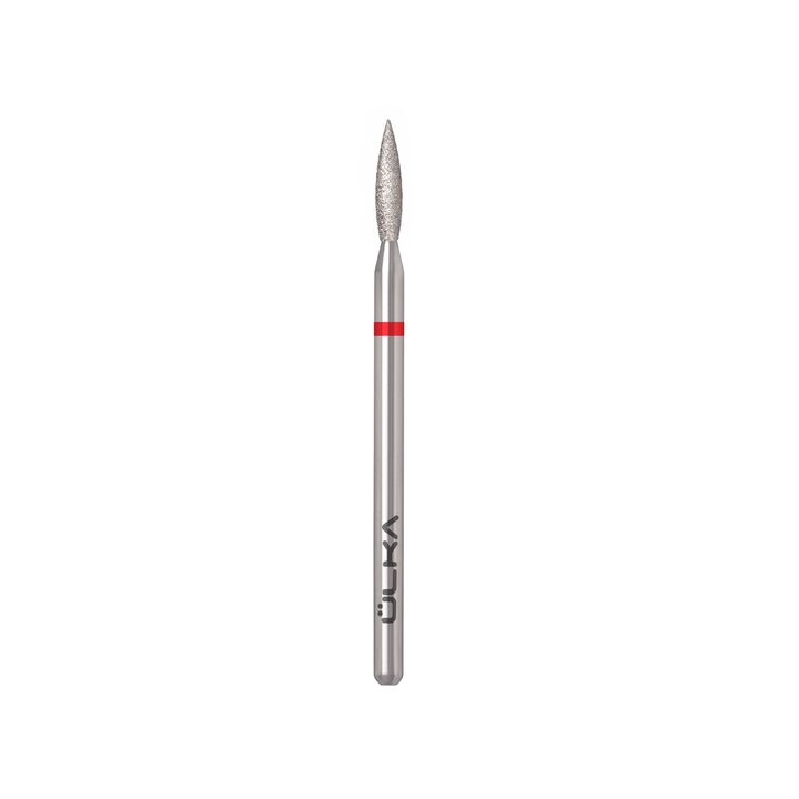 Ülka. Diamond nail bit, flame, red, Ø 2.1 mm / роб. частина 10 mm, Фреза алмазна "Полум'я" червона, гостра #2