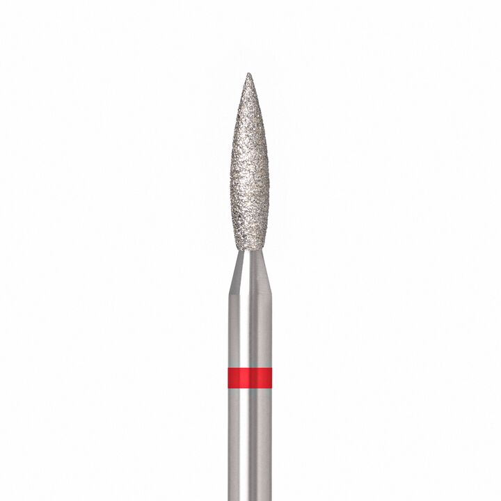 Ülka. Diamond nail bit, flame, red, Ø 2.1 mm / роб. частина 10 mm, Фреза алмазна "Полум'я" червона, гостра #1