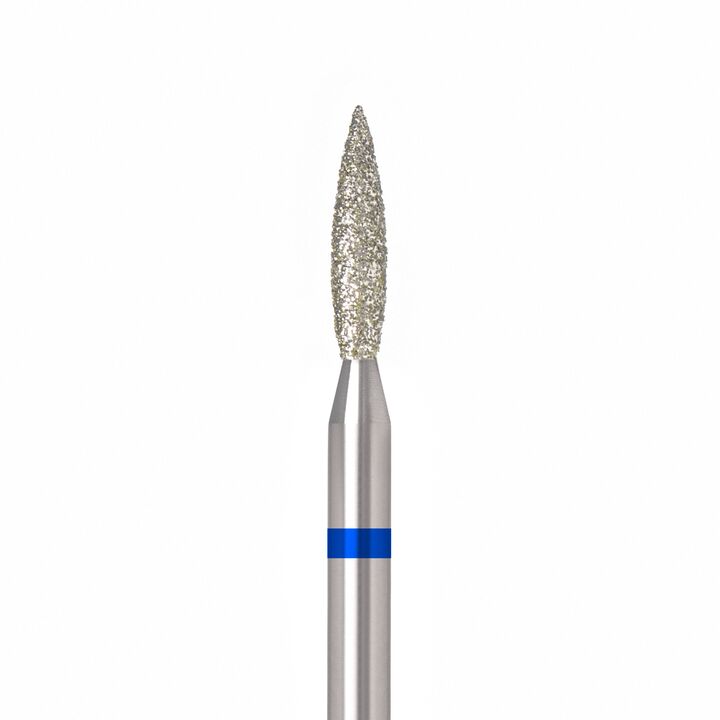 Ülka. Diamond nail bit, flame, blue, Ø 2.1 mm / роб. частина 10 mm, Фреза алмазна "Полум'я" синя, гостра #1