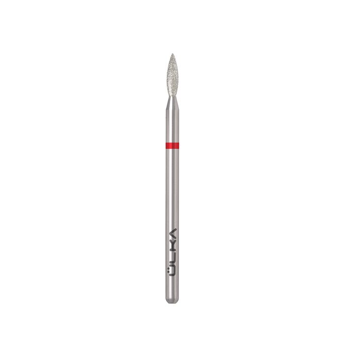 Ülka. Diamond nail bit, flame, red, Ø 2.1 mm / роб. частина 8 mm, Фреза алмазна "Полум'я" червона, гостра #2