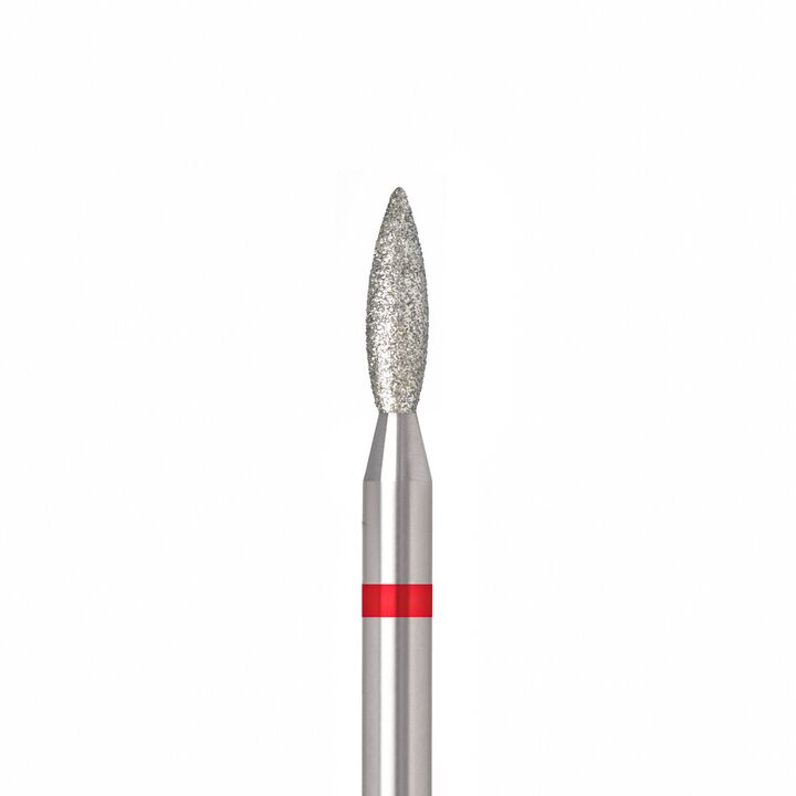 Ülka. Diamond nail bit, flame, red, Ø 2.1 mm / роб. частина 8 mm, Фреза алмазна "Полум'я" червона, гостра #1