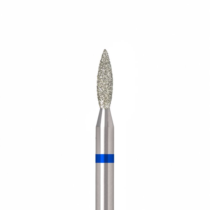 Ülka. Diamond nail bit, flame, blue, Ø 2.1 mm / роб. частина 8 mm, Фреза алмазна "Полум'я" синя, гостра #1