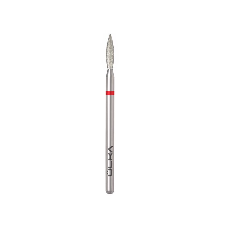 Ülka. Diamond nail bit, flame, red, Ø 2.3 mm / роб. частина 10 mm, Фреза алмазна "Полум'я" червона, гостра #2