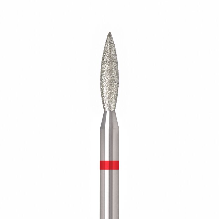 Ülka. Diamond nail bit, flame, red, Ø 2.3 mm / роб. частина 10 mm, Фреза алмазна "Полум'я" червона, гостра #1
