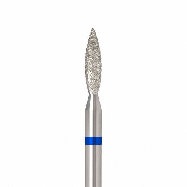 Ülka. Diamond nail bit, flame, blue, Ø 2.3 mm / роб. частина 10 mm, Фреза алмазна "Полум'я" синя, гостра #1