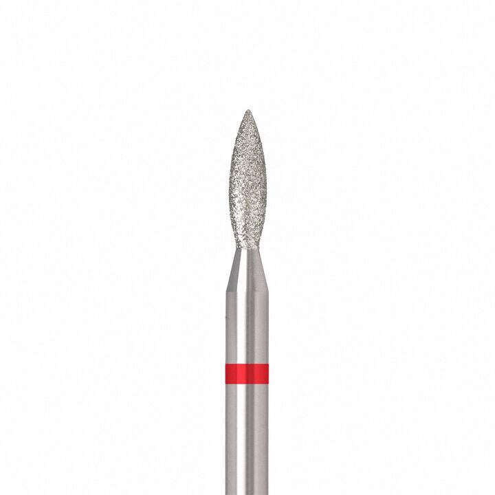 Ülka. Diamond nail bit, flame, red, Ø 2.3 mm / роб. частина 8 mm, Фреза алмазна "Полум'я" червона, гостра #1