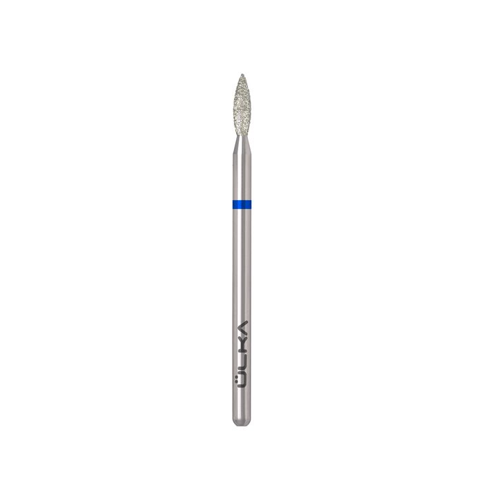 Ülka. Diamond nail bit, flame, blue, Ø 2.3 mm / роб. частина 8 mm, Фреза алмазна "Полум'я" синя, гостра #2