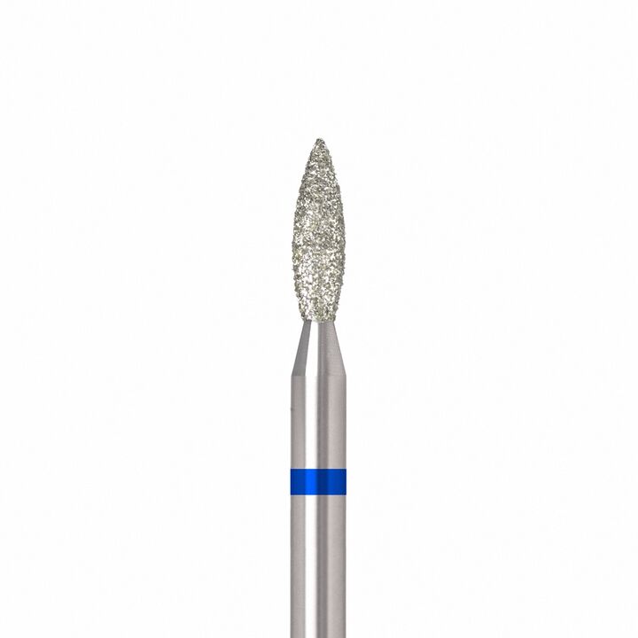 Ülka. Diamond nail bit, flame, blue, Ø 2.3 mm / роб. частина 8 mm, Фреза алмазна "Полум'я" синя, гостра #1