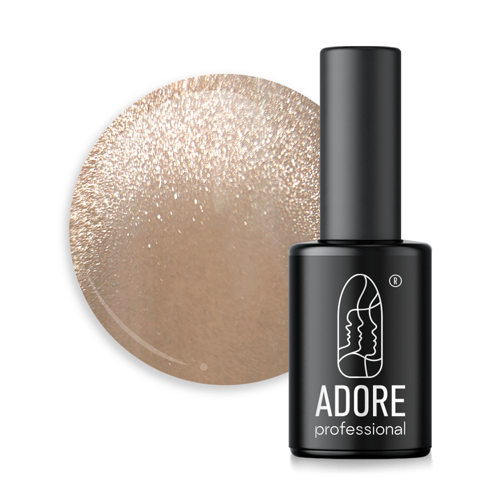 ADORE. Cat's Eye Gel Polish, #E-04, 8 ml. Нюдовий гель-лак "котяче око", карамельно-бежевий #1