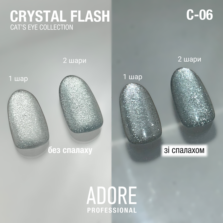 ADORE. Cat's Eye Gel Polish, #C-06, 8 ml. Світловідбиваючий гель-лак "котяче око", холодний срібний #3
