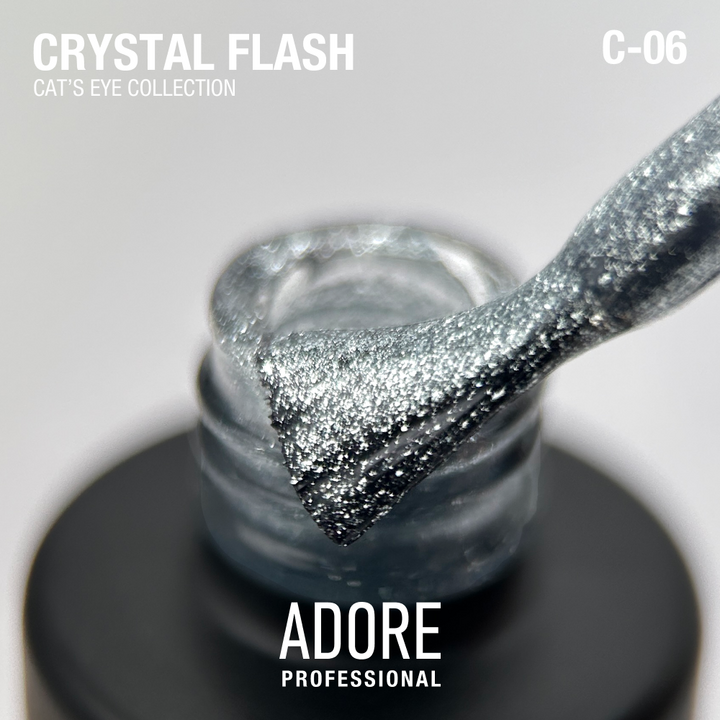 ADORE. Cat's Eye Gel Polish, #C-06, 8 ml. Світловідбиваючий гель-лак "котяче око", холодний срібний #2