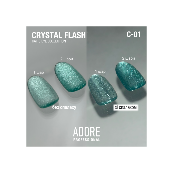 ADORE. Cat's Eye Gel Polish, #C-01, 8 ml. Світловідбиваючий гель-лак "котяче око", м'ятно-зелений #3