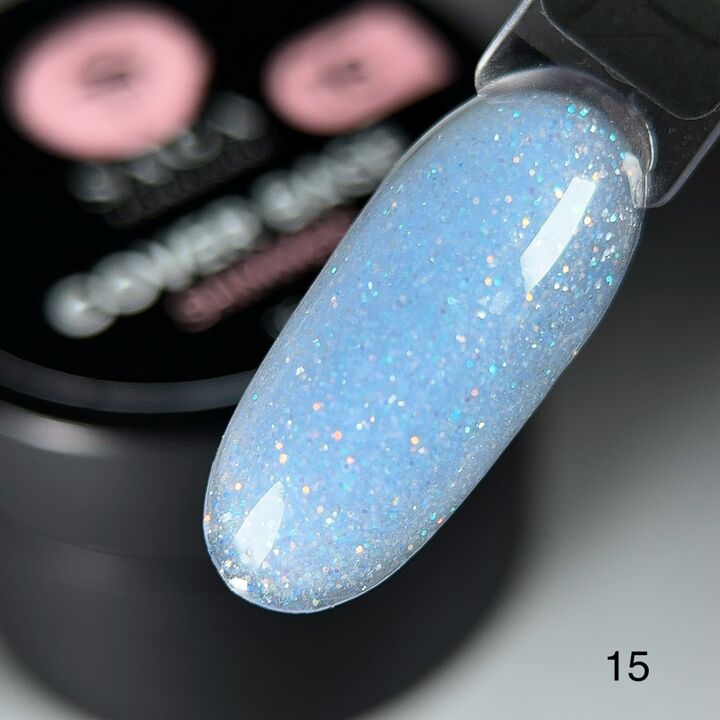 SAGA. Shimmer base, #15, 15 ml. Кольорова база з шимером #2