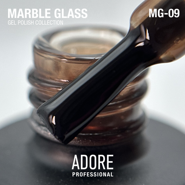 ADORE. Marble Glass Gel Polish, #MG-09, Granite, 8 ml. Вітражний гель-лак, сіро-коричнева глазур #2