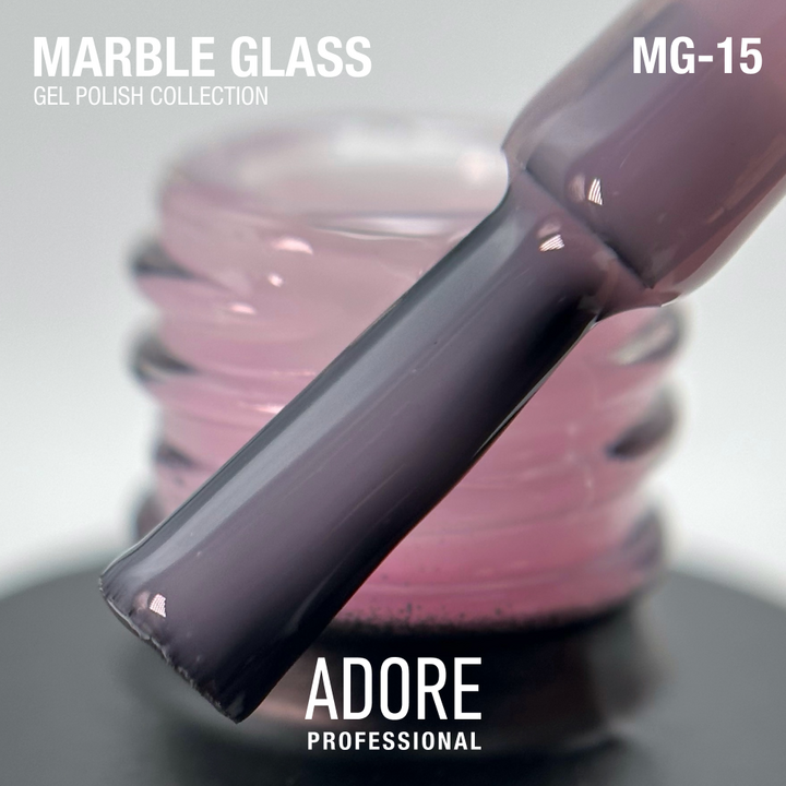 ADORE. Marble Glass Gel Polish, #MG-15, Gypsum, 8 ml. Buntglas-Gel Polish, rauchig-violette Glasur #2