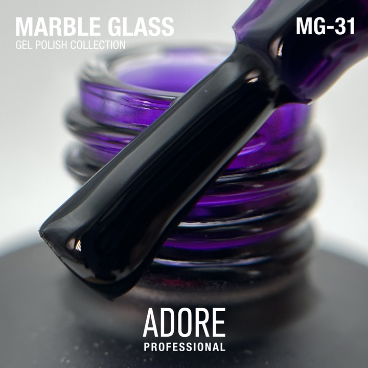 ADORE. Marble Glass Gel Polish, #MG-31, Iris quartz, 8 ml. Вітражний гель-лак, насичено-фіолетовий #2