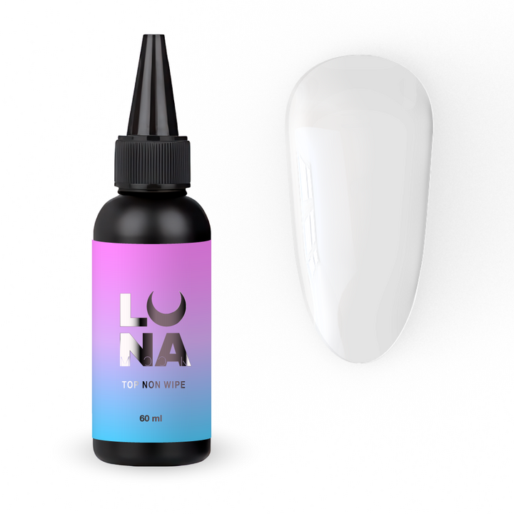 LUNAmoon. Non Wipe Top Coat, 60 ml, глянцевий топ без липкого шару #1