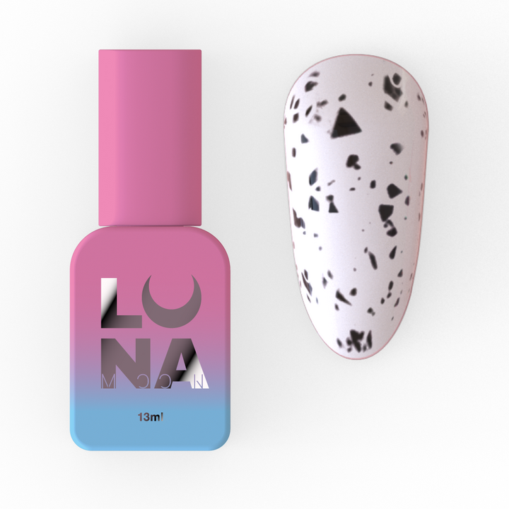 LUNAmoon. Blackegg Top Coat, 13 ml, матовий топ без липкого шару з чорними пластівцями #1