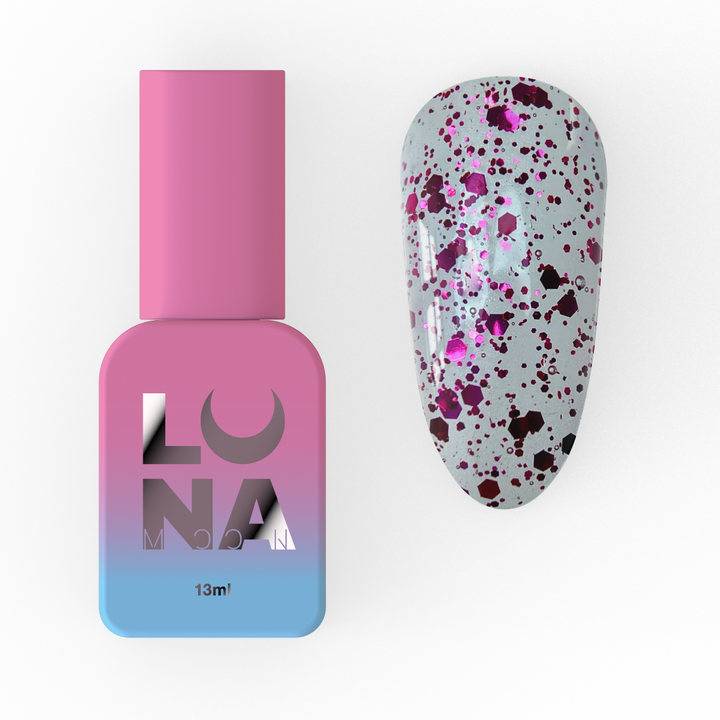 LUNAmoon. Pink Top Coat, 13 ml, top con partículas brillantes rosas #1