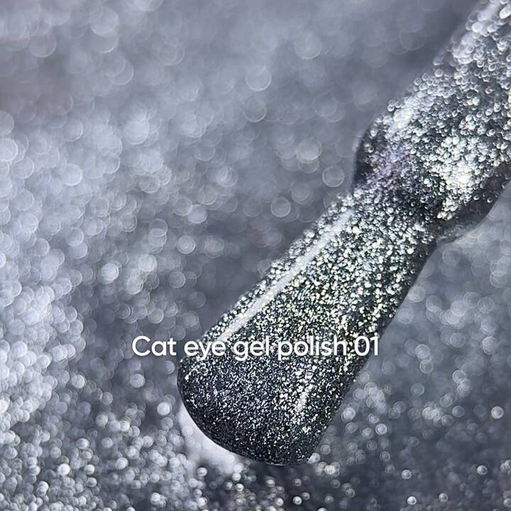 NOTD. Gel Polish "Cat eye" #01, 6 ml, гель-лак "котяче око" срібний з поталлю #2