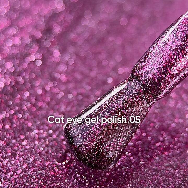 NOTD. Gel Polish "Cat eye" #05, 6 ml, гель-лак "котяче око" темно-рожевий з поталлю #2