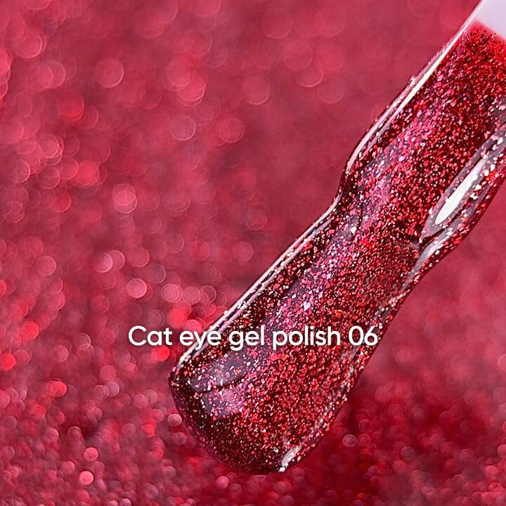 NOTD. Gel Polish "Cat eye" #06, 6 ml, гель-лак "котяче око" червоний з поталлю #2