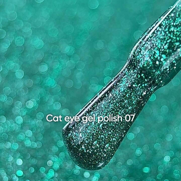 NOTD. Gel Polish "Cat eye" #07, 6 ml, гель-лак "котяче око" зелений з поталлю #2