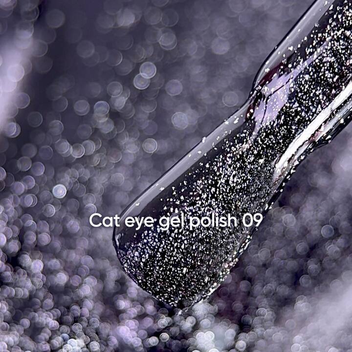 NOTD. Gel Polish "Cat eye" #09, 6 ml, гель-лак "котяче око" чорний з поталлю #2