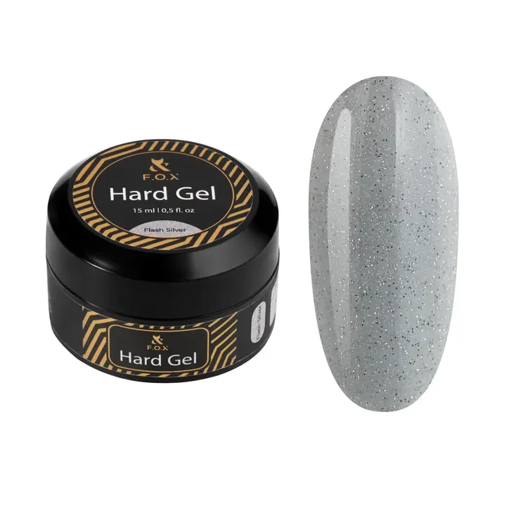 F.O.X. Hard Gel, 15 ml, Flash Silver. Рідкий гель для моделювання нігтів з шимером #1