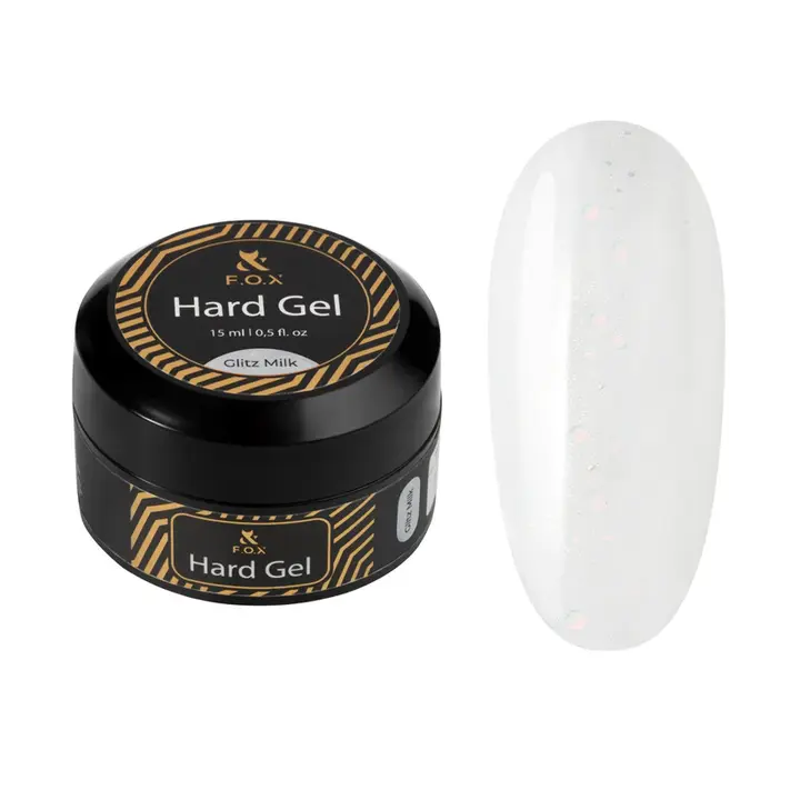 F.O.X. Hard Gel, 15 ml, Glitz Milk. Рідкий гель для моделювання нігтів з глітером #1