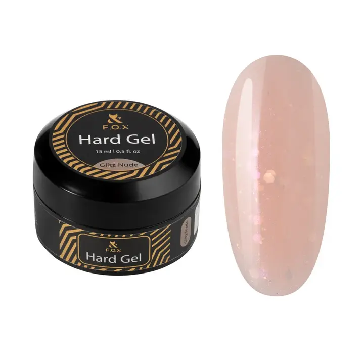 F.O.X. Hard Gel, 15 ml, Glitz Nude. Рідкий гель для моделювання нігтів з глітером #1