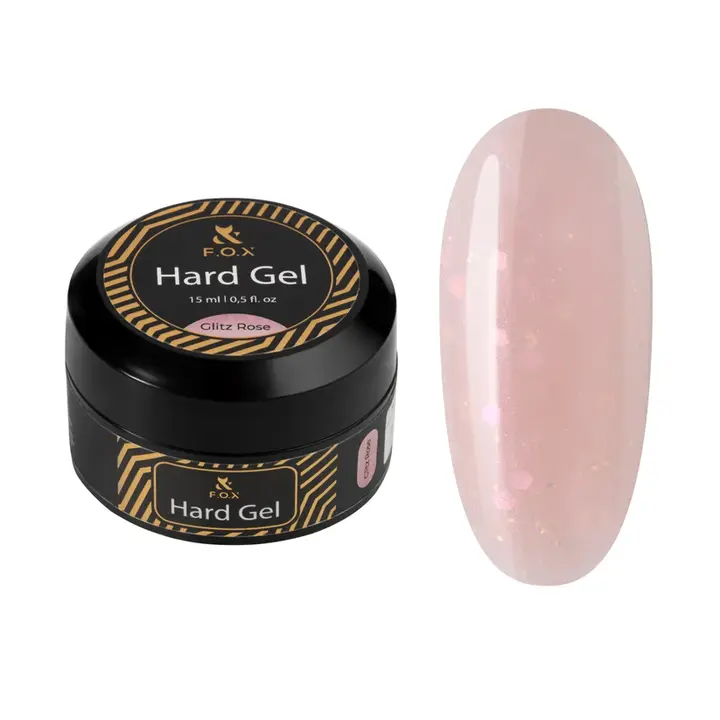 F.O.X. Hard Gel, 15 ml, Glitz Rose. Рідкий гель для моделювання нігтів з глітером #1