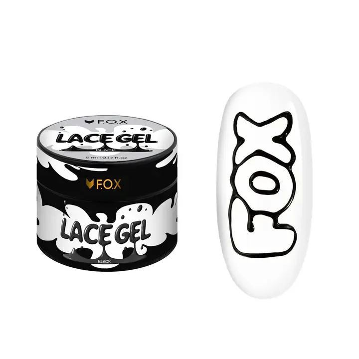 F.O.X. Lace Gel, 5 ml, Black. Gel-Farbe mit Zusammenzieheffekt #1