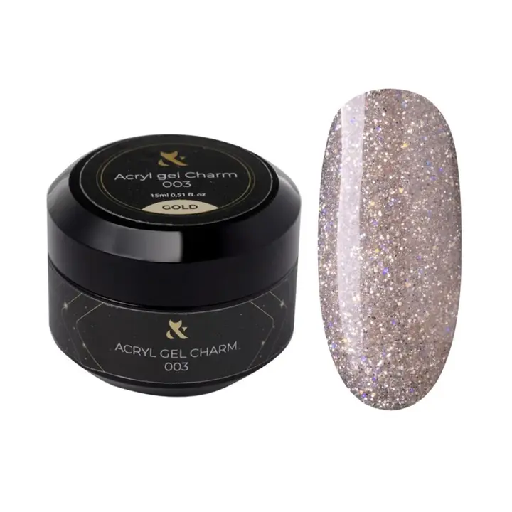 F.O.X. Acryl gel, Charm #003, Gold, 15 ml. Світловідбиваючий густий акригель з шимером #1
