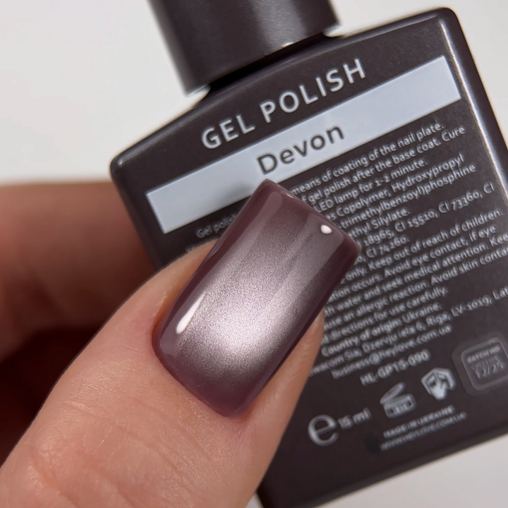 HEYLOVE. Cat's Eye Gel Polish, Devon, 15 ml, гель-лак "Котяче око", сіро-ліловий #4